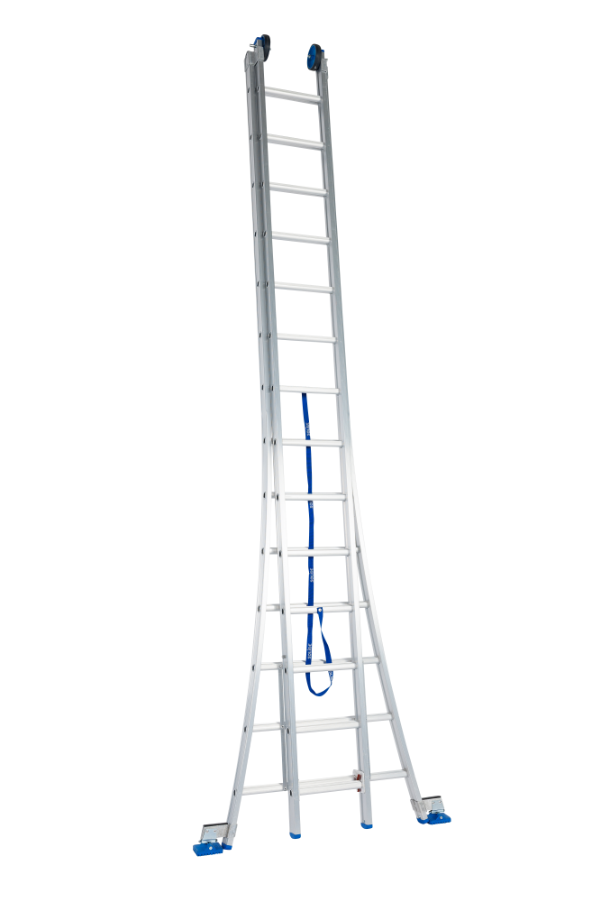 Echelle coulissante / 2 x 14, pieds évasés, transformable, pieds d'évasement, roulettes de façade