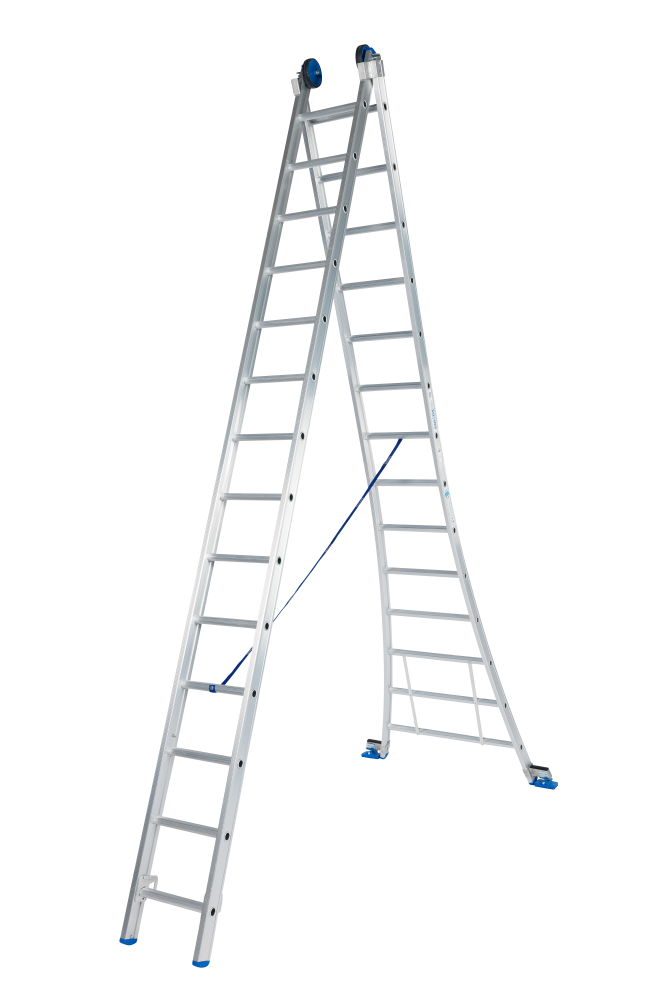 Echelle coulissante / 2 x 14, pieds évasés, transformable, pieds d'évasement, roulettes de façade