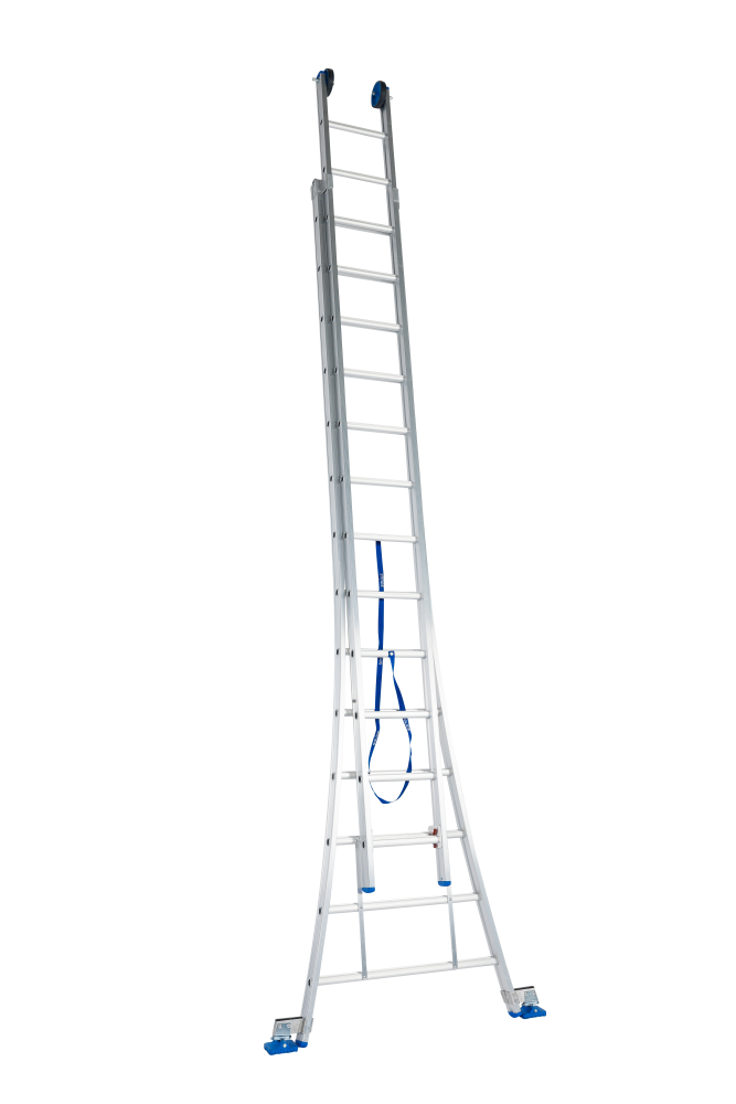 Echelle coulissante / 2 x 14, pieds évasés, transformable, pieds d'évasement, roulettes de façade