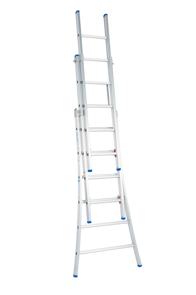 Echelle coulissante / 3 x 6, pieds évasés, transformable, sécurité écartement
