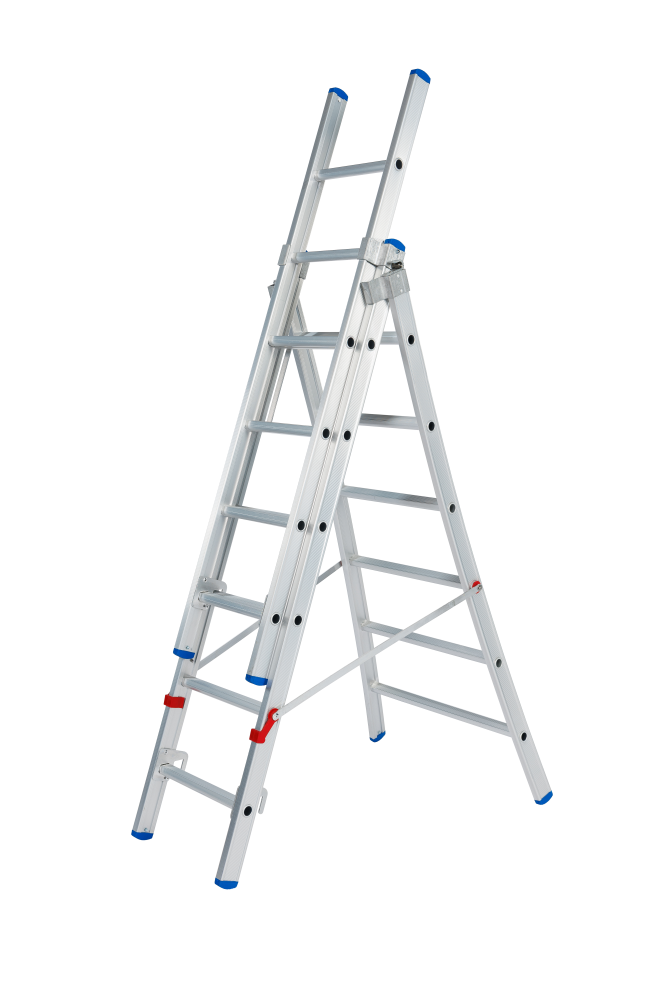 Echelle coulissante / 3 x 6, pieds évasés, transformable, sécurité écartement