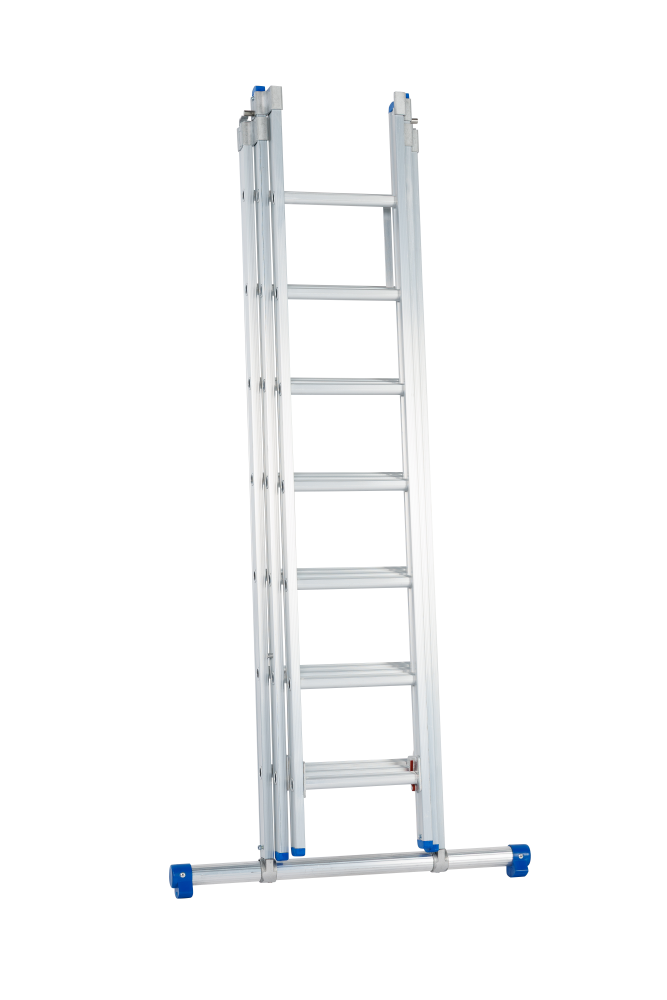 Echelle coulissante / 3 x 7 échelons, pieds droits, transformableavec stabilisateur STAB390