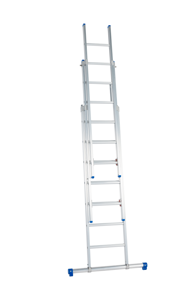 Echelle coulissante / 3 x 7 échelons, pieds droits, transformableavec stabilisateur STAB390