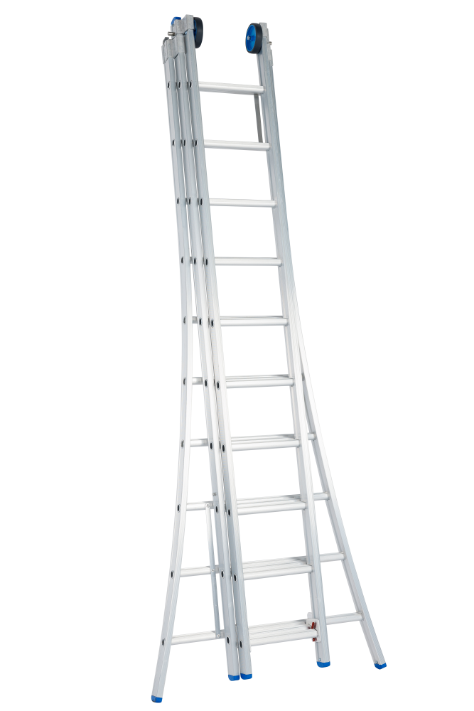 Echelle coulissante / 3 x 10, pieds évasés, transformable, roulettes de façade