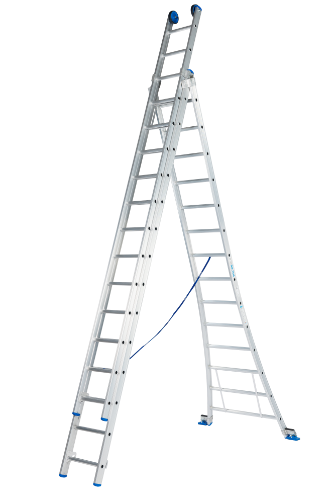 Echelle coulissante / 3 x 14, pieds évasés, transformable, pieds d'évasement, roulettes de façade