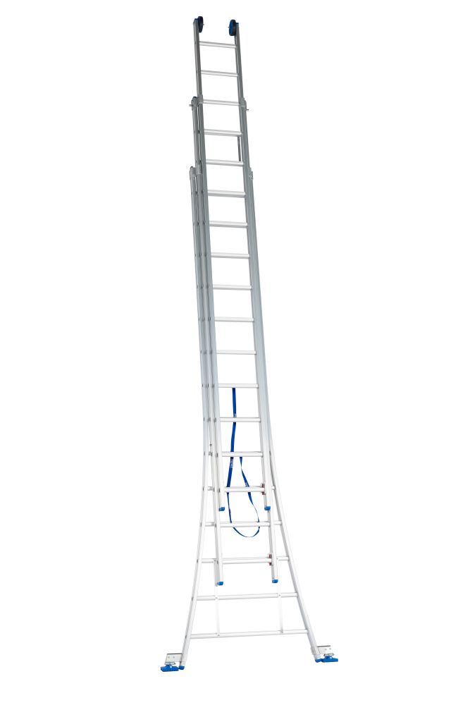 Echelle coulissante / 3 x 14, pieds évasés, transformable, pieds d'évasement, roulettes de façade