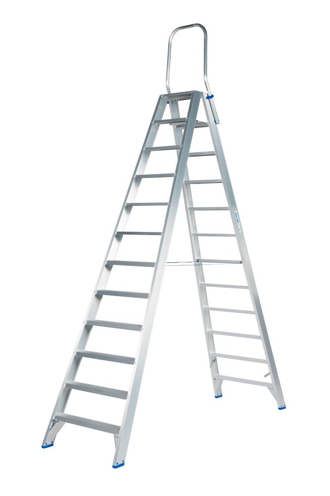 Escabeau double / 2 x 12 marches, garde-corps pliable