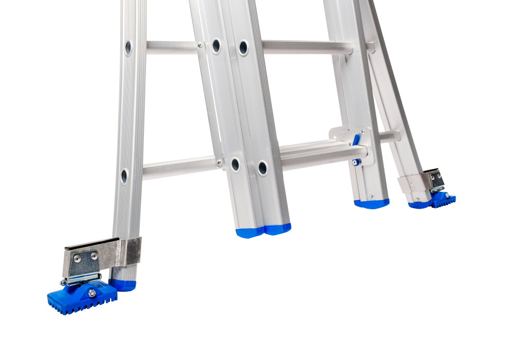 Echelle coulissante / 3 x 14, pieds évasés, transformable, pieds d'évasement, roulettes de façade